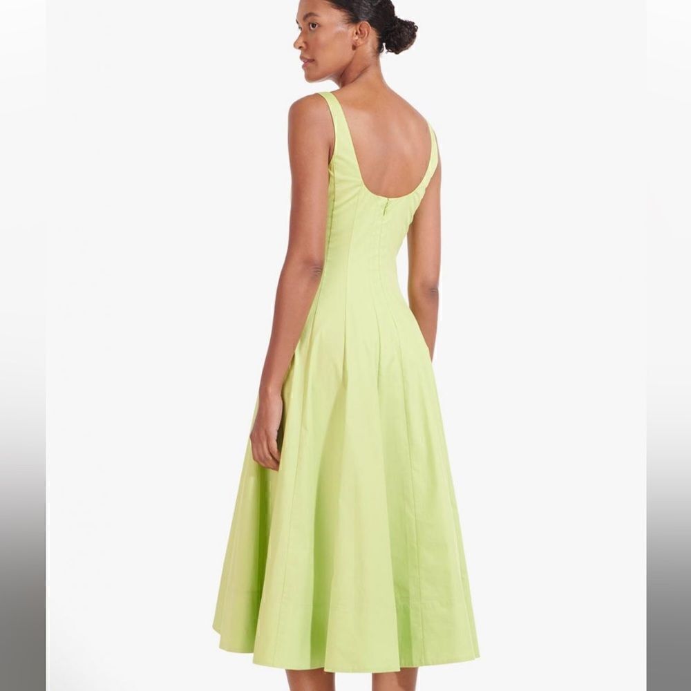 NWT STAUD WELLS midi dress, light green, stretch cotton Size 12 - Picture 6 of 12